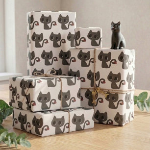 Zwarte kattenpatroon verjaardagscadeau voor katten cadeaupapier