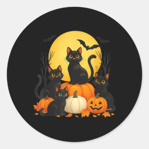 Zwarte kattenpompoen Halloween-kostuum mannen vrou Ronde Sticker