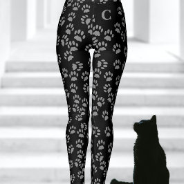 Zwarte kattenpoot print patroon monogrammed Leggin Leggings