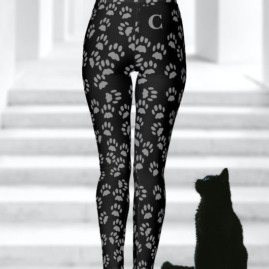 Zwarte kattenpoot print patroon monogrammed Leggin Leggings