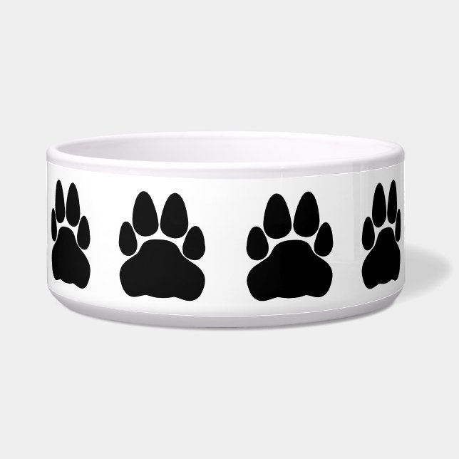 Zwarte Kattenpootafdruk Vorm Voerbakje (Voorkant)
