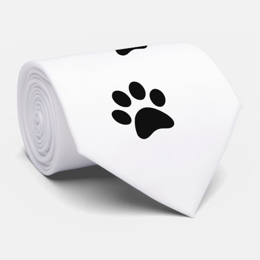 Zwarte kattenpootafdrukken op wit stropdas (Opgerold)