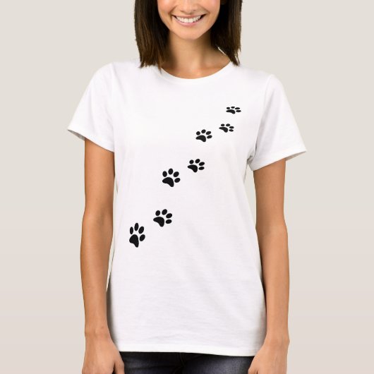 Zwarte kattenpootafdrukken op wit t-shirt (Voorkant)