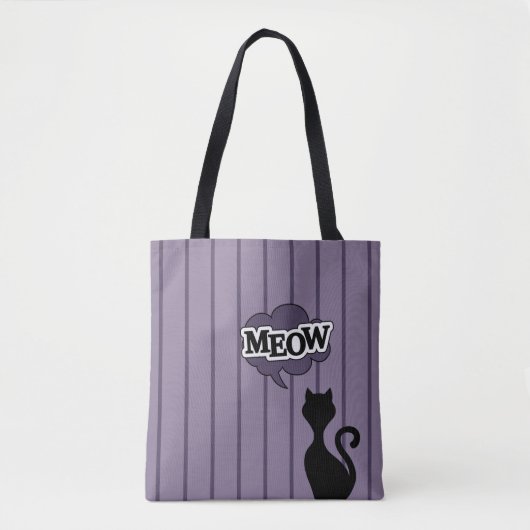 Zwarte kattenpoten paarse strepen tote bag (Voorkant)