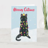 Zwarte kattenpun voor kerstverlichting grappig ker feestdagen kaart (Voorkant)