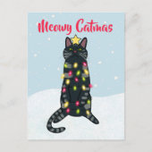 Zwarte kattenpun voor kerstverlichting grappig ker feestdagenkaart (Voorkant)