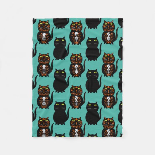 Zwarte kattenschedel fleece deken (Voorkant)