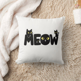 Zwarte Kattenshirt met Miauw Tekst Kussen