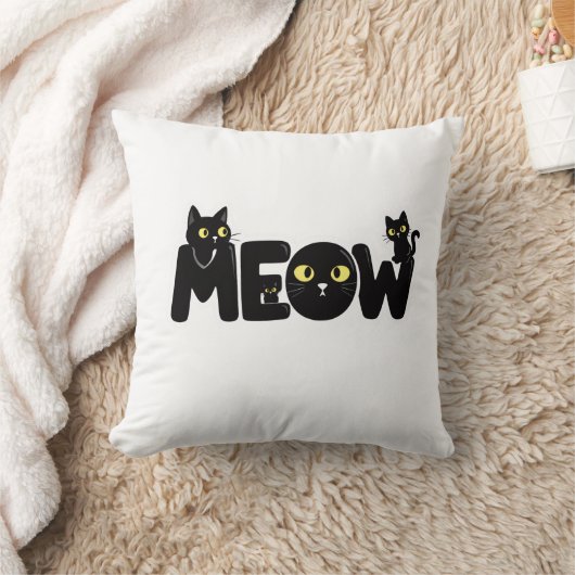 Zwarte Kattenshirt met Miauw Tekst Kussen (Deken)