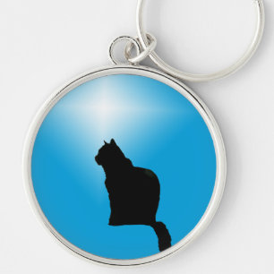 Zwarte kattensilhouet en ster sleutelhanger