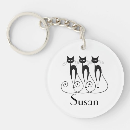 Zwarte kattensilhouet grappig sleutelhanger (Voorkant)