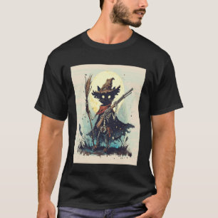 Zwarte Kattenskelet met Heksenhoed op Bezem Rid T-shirt