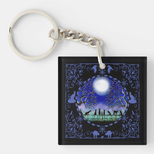 Zwarte kattensleutelketen sleutelhanger (Voorkant)