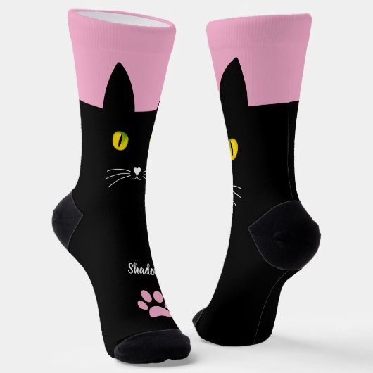 Zwarte Kattensokken Cadeau voor Kattenliefhebbers Sokken (Gebogen)