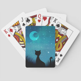 Zwarte kattensparkle nachtelijke hemel moderne ill pokerkaarten