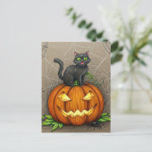 Zwarte Kattenspinnen Pompoen Halloween Briefkaart (Staand voorkant)