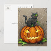 Zwarte Kattenspinnen Pompoen Halloween Briefkaart (Voorkant / Achterkant)