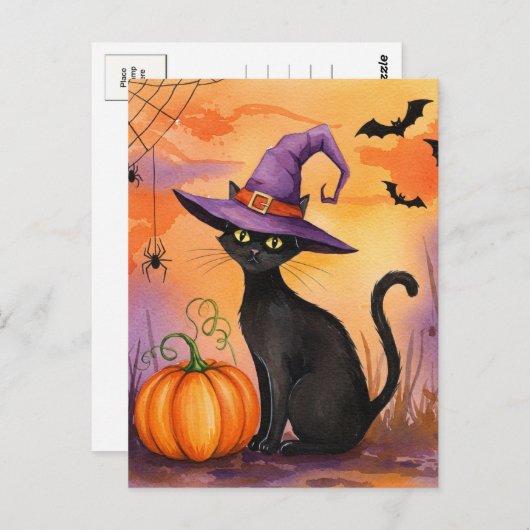 Zwarte Kattenspinnen Pompoenvleermuizen Halloween  Briefkaart (Voorkant / Achterkant)