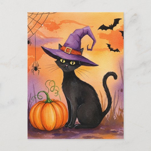Zwarte Kattenspinnen Pompoenvleermuizen Halloween  Briefkaart (Voorkant)