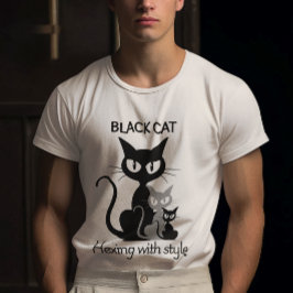 Zwarte kattentekst geschreven met drie zwarte katt t-shirt