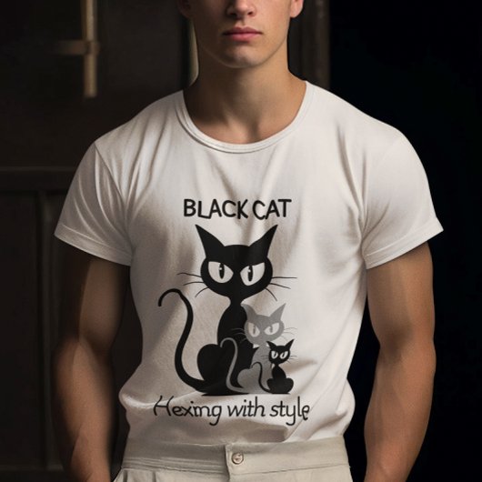 Zwarte kattentekst geschreven met drie zwarte katt t-shirt