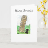 ZWARTE KATTENTOREN VAN PISA VERJAARDAG KAART (Gele Bloem)