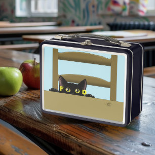 Zwarte Kattenvoedsel Grappige Hongerige Kat Humor