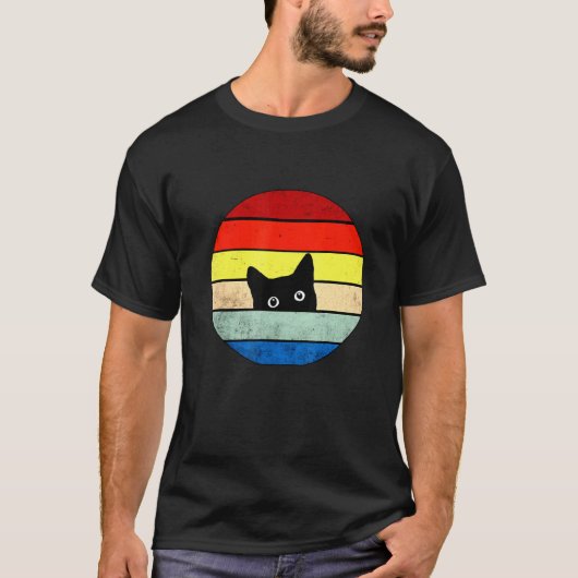 zwarte-katteretrostijl t-shirt (Voorkant)