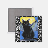 Zwarte katterietgargoyle Halloween kitten magnet (Voorkant / Achterkant)