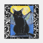 Zwarte katterietgargoyle Halloween kitten magnet (Voorkant)