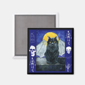 Zwarte katterietgargoyle Halloween kitten magnet (Voorkant / Achterkant)