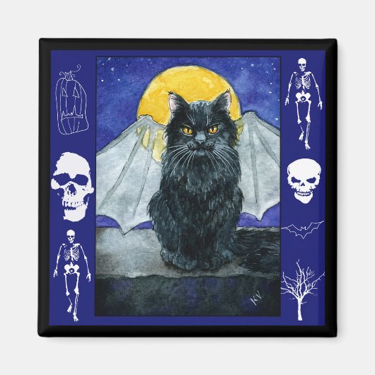 Zwarte katterietgargoyle Halloween kitten magnet (Voorkant)