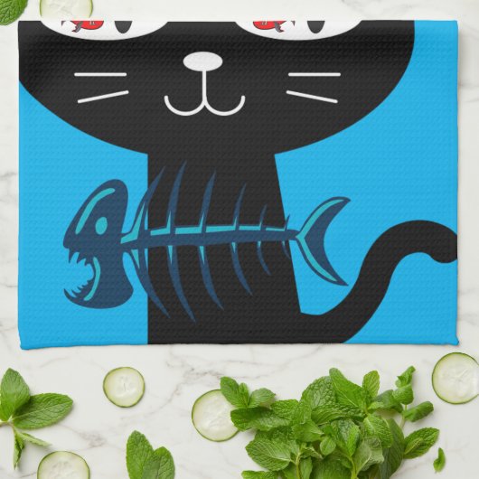 Zwarte katvis Botten keukenhanddoek (Gevouwen)