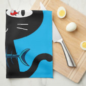 Zwarte katvis Botten keukenhanddoek (Quarter Fold)