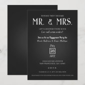Zwarte kaviaar Elegant Mr & Mrs Engagement Party Kaart (Voorkant / Achterkant)