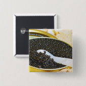 Zwarte kaviaar en een lepel van een parelmoer tot vierkante button 5,1 cm (Voorkant /achterkant)