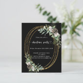 Zwarte kegeldennen gouden kerstfeest uitnodiging (Staand voorkant)