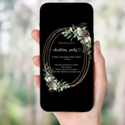 Zwarte kegeldennengroen gouden kerstfeest kaart