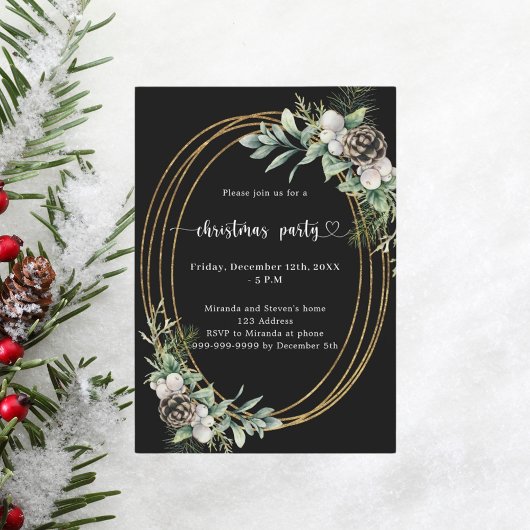 Zwarte kegeldennengroen gouden kerstfeest kaart