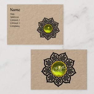 ZWARTE KELTISCHE BLOEM GEEL TOPAZ GEM MONOGRAM VISITEKAARTJE
