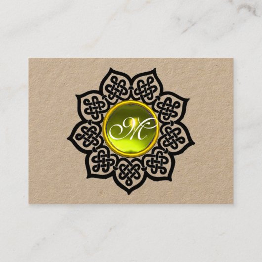 ZWARTE KELTISCHE BLOEM GEEL TOPAZ GEM MONOGRAM VISITEKAARTJE (Achterkant)