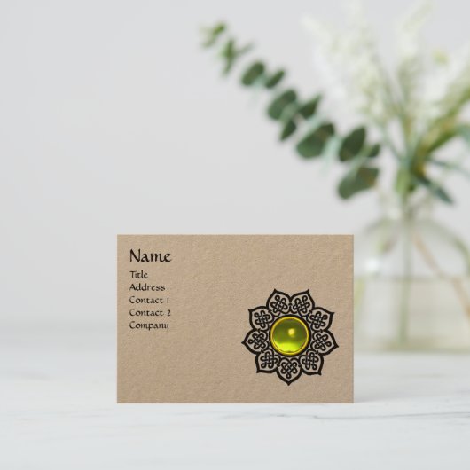 ZWARTE KELTISCHE BLOEM GEEL TOPAZ GEM MONOGRAM VISITEKAARTJE (Staand voorkant)