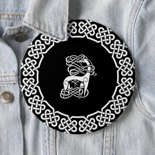 Zwarte Keltische hert/Noordse hert Ronde Button 6,0 Cm (In situ)