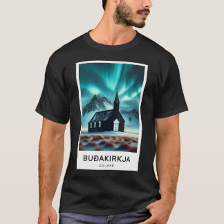 Zwarte Kerk Aurora IJsland - Digitale reizen T-shirt