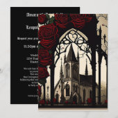Zwarte Kerk met rode rozen Gotische bruiloft Kaart (Voorkant / Achterkant)
