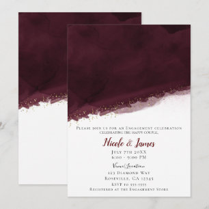 Zwarte Kers Aquarel & Goud Moderne Chic Bruiloft Kaart