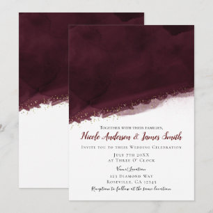 Zwarte Kers Aquarel & Goud Moderne Chic Bruiloft Kaart
