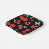 Zwarte Kersen Roze Strik Coquette Verjaardagsfeest Papieren Bordje (Gebogen)