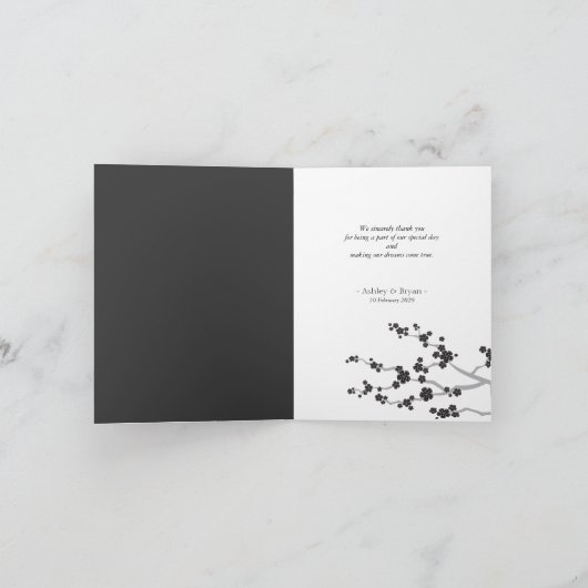 Zwarte Kersenbloesems Fotocollage Aziatische bruil Bedankkaart (Binnen)