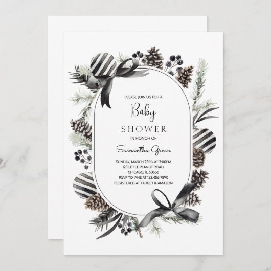 Zwarte Kerst Baby Shower Uitnodiging (Voorkant / Achterkant)